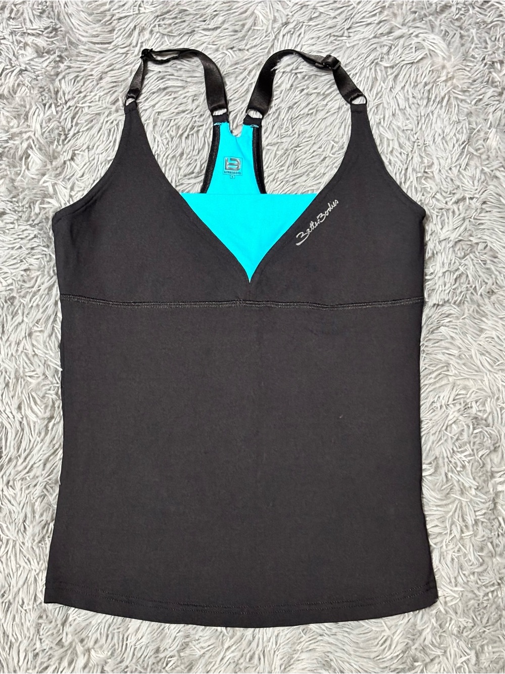 BETTER BODIES Black Tank with Teal Inset
